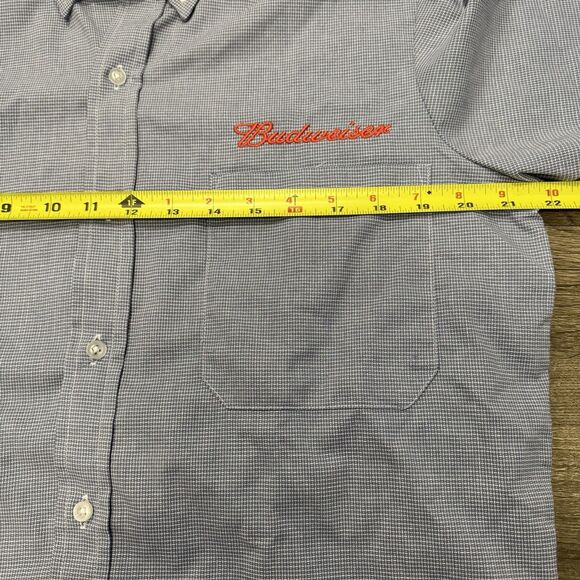 Budweiser Shirt Bud Light Button up work Blue Men’s Sz M 15-15 1/2 Checkered NWT - Picture 5 of 10